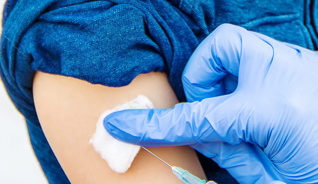 vaccination of children. An injection. Selective focus.