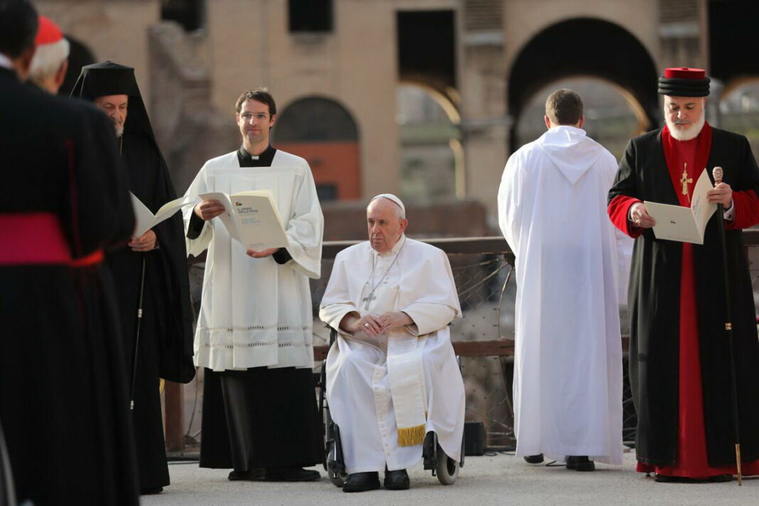 PAPA FRANCESCO ALLA CERIMONIA FINALE IL GRIDO DELLA PACE DELLA COMUNITA' DI SANT'EGIDIO AL COLOSSEO