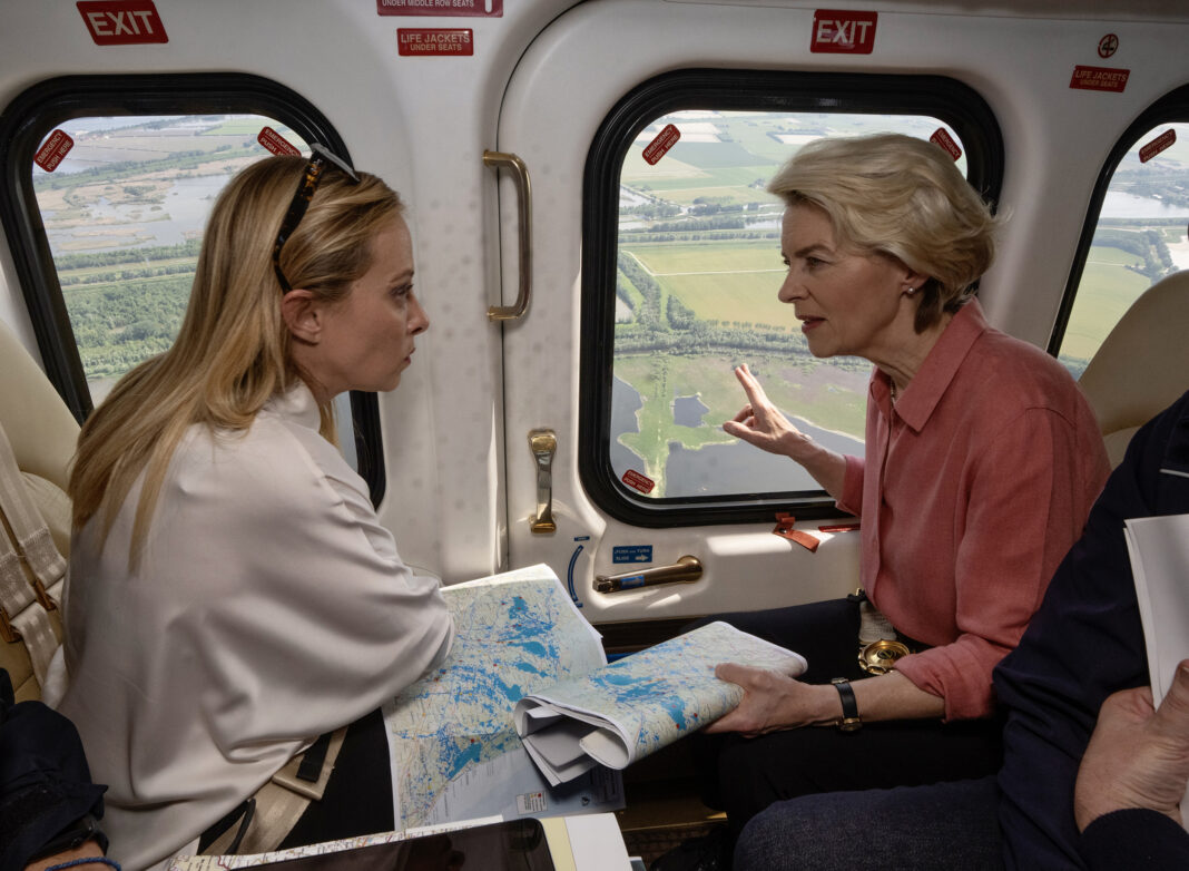 MELONI E VON DER LEYEN IN VOLO SULLE ZONE ALLUVIONATE