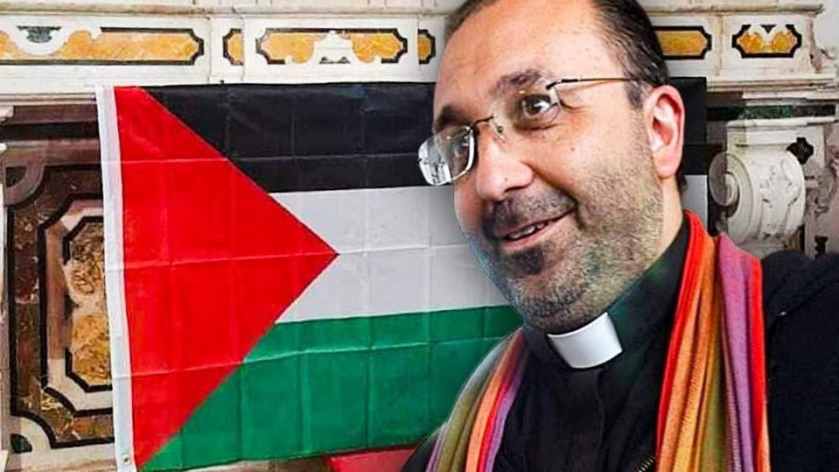 Don Della Sala, la bandiera della Palestina sull’altare