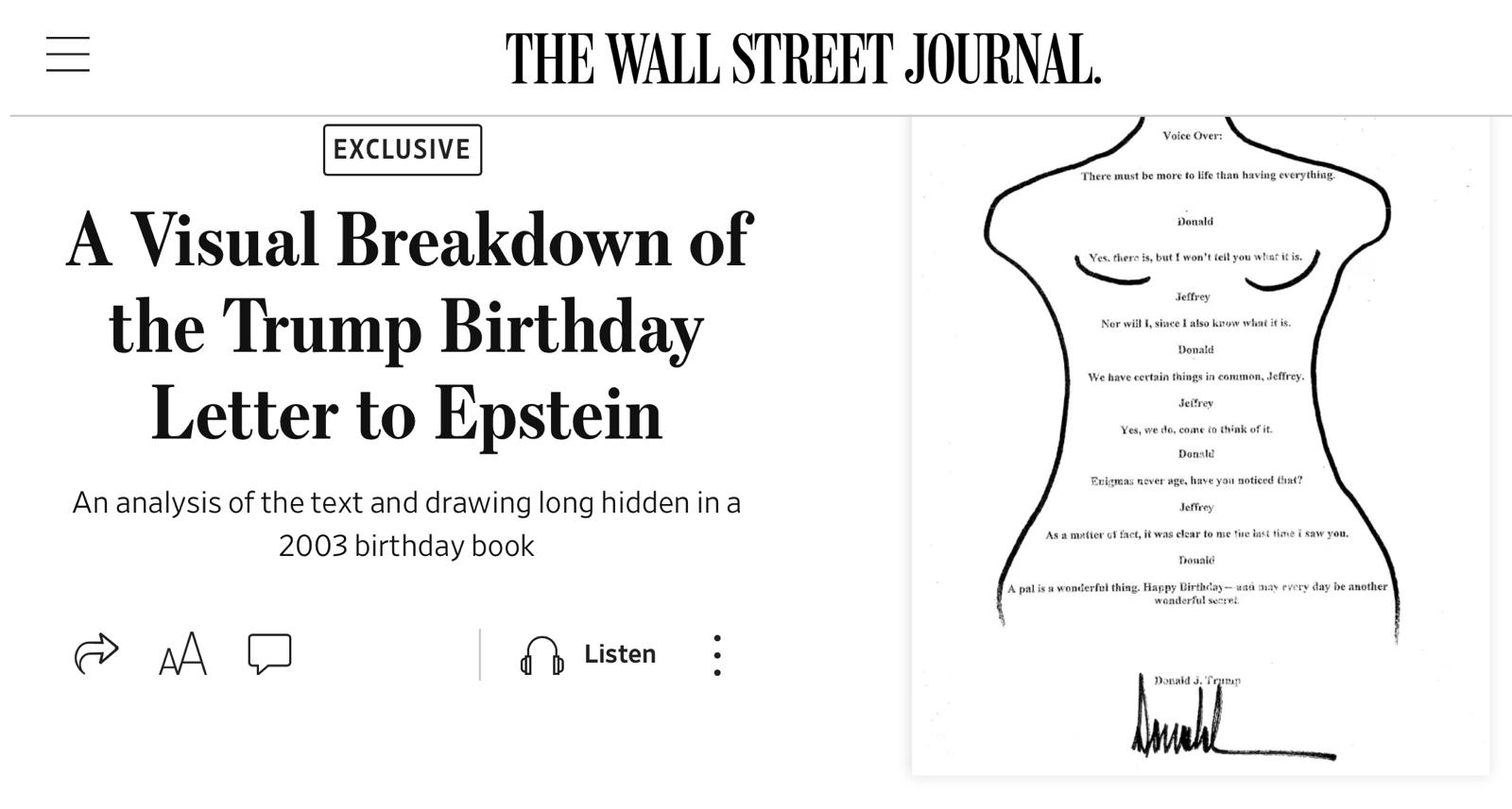 Scoppia il caso della lettera di Trump a Epstein: i democratici la pubblicano. La Casa Bianca: “Un falso” Scoppia il caso della lettera di Trump a Epstein: i democratici la pubblicano. La Casa Bianca: “Un falso”