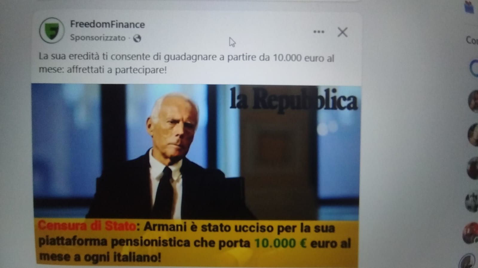 Gli sciacalli del web e le truffe sulla morte di Armani Gli sciacalli del web e le truffe sulla morte di Armani