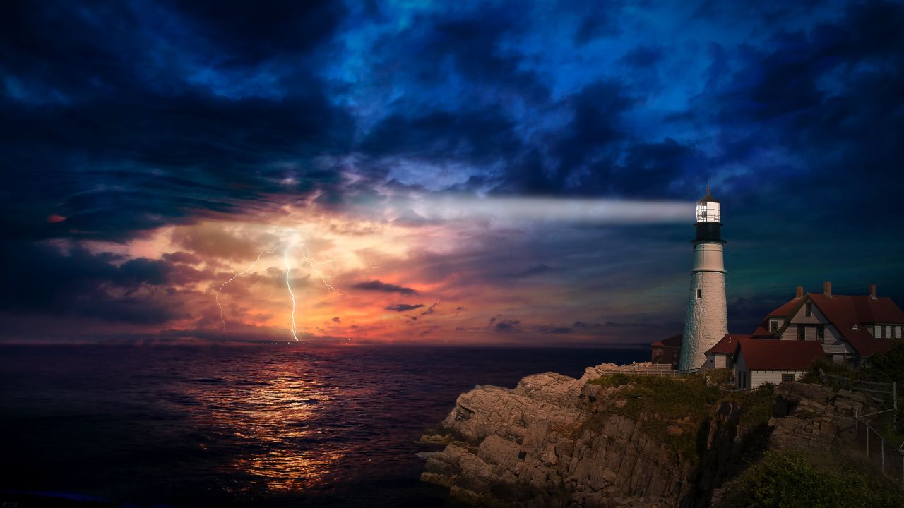Come su un faro sospeso sul mare un rifugio tra cielo e orizzonte blu