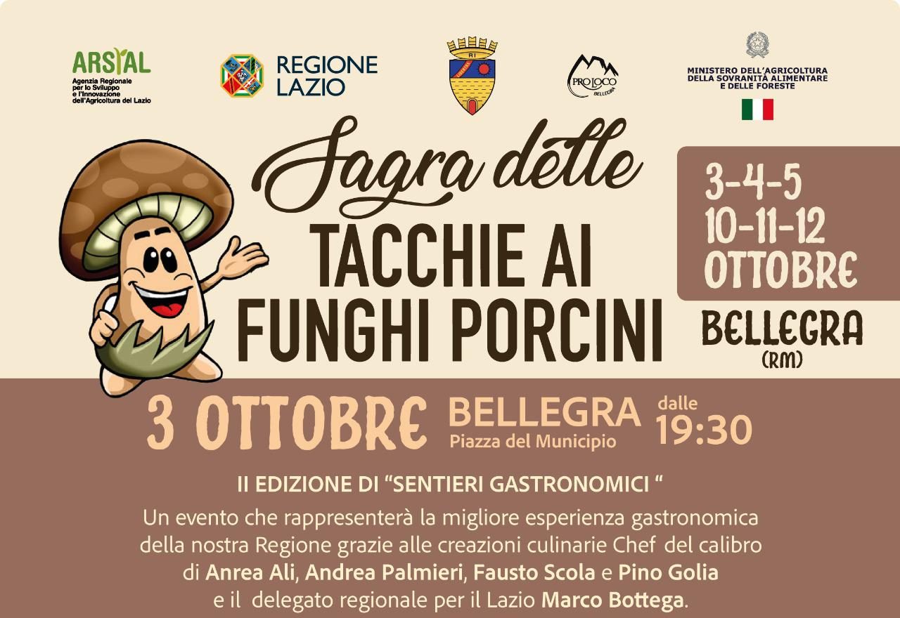 Bellegra (RM), è sagra delle tacchie ai funghi porcini – 3/12 ottobre