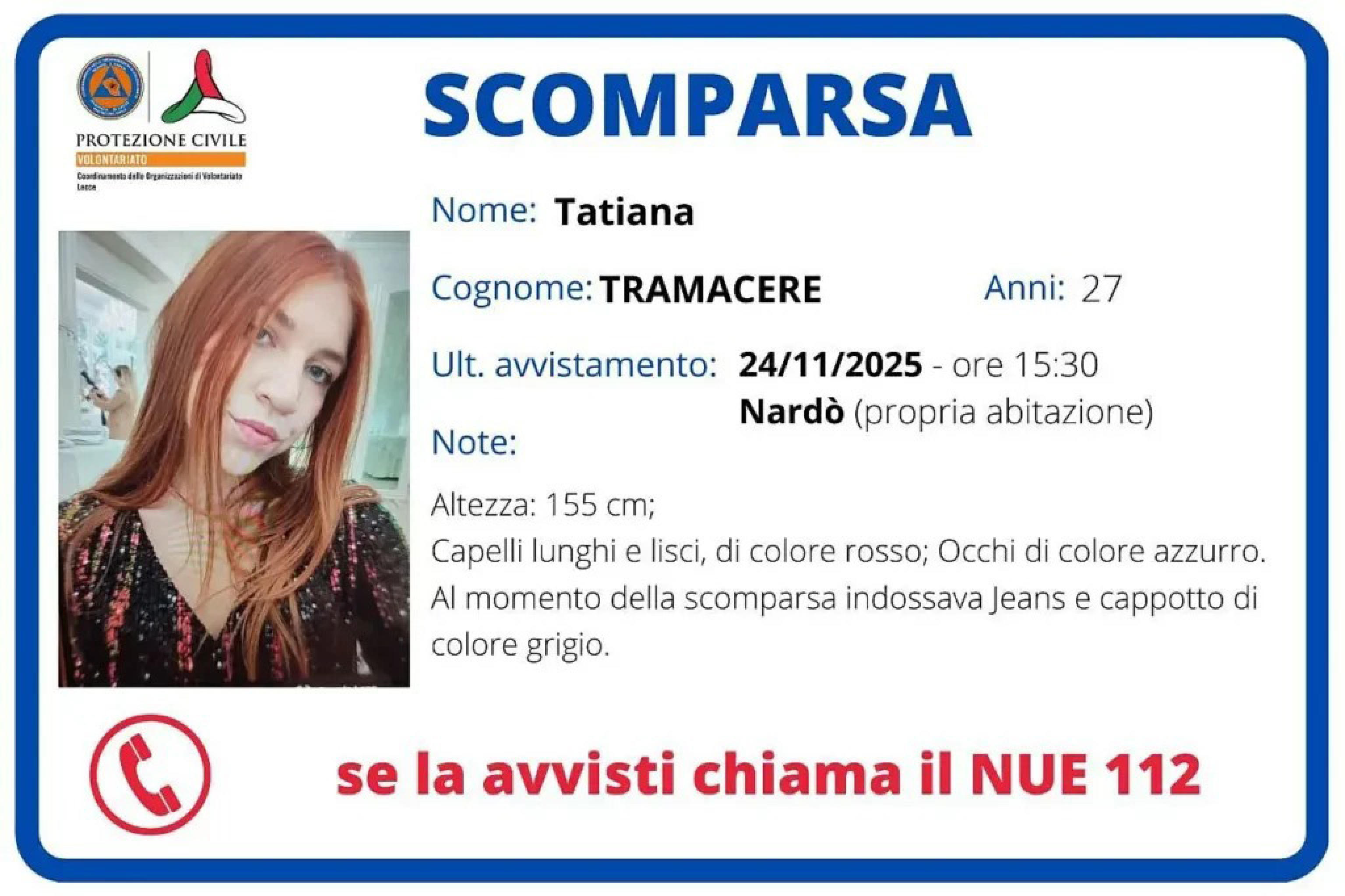 Tatiana scomparsa: “istigazione al suicidio”, sequestrato il cellulare dell’amico