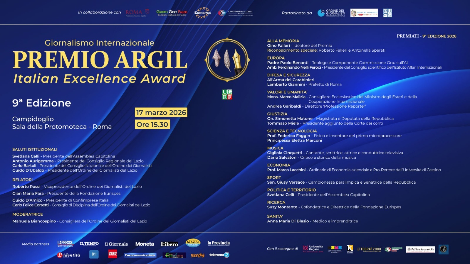 Premio Giornalistico Internazionale ARGIL 2026: i premiati - L'Identità